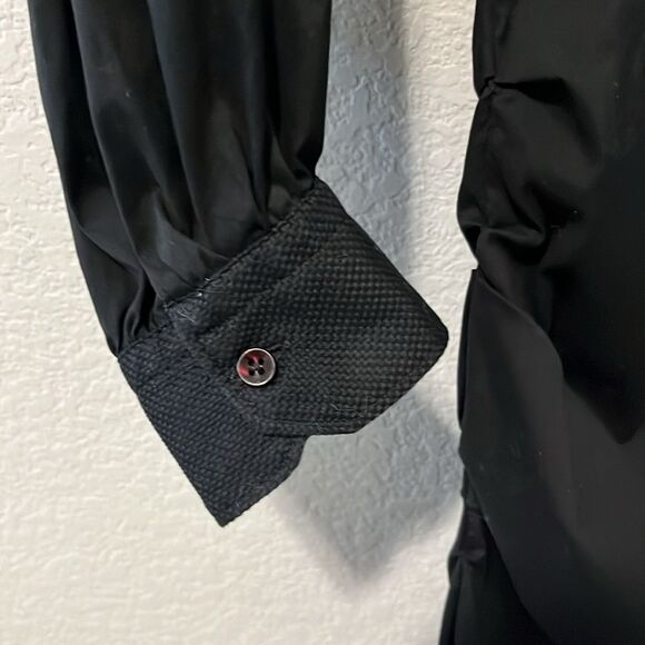 SARA ROKA Black Button Down Mini Shirtdress, Ruched Sides, Size 40(IT), S/4(US) - Picture 3 of 10